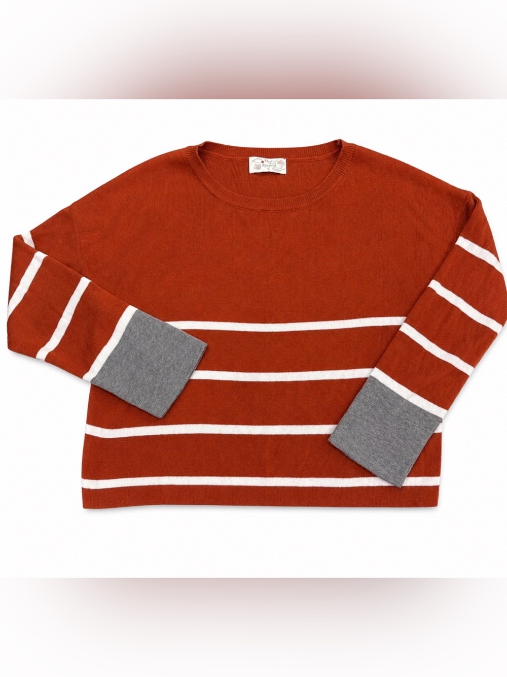 Poof Apparel Rust/Cream/Grey Striped Sweater | Size Small | Long Sleeve